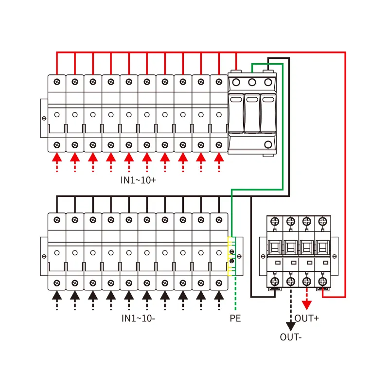 10 String Input 1 String Output DC 1000V Metal Box with MCB