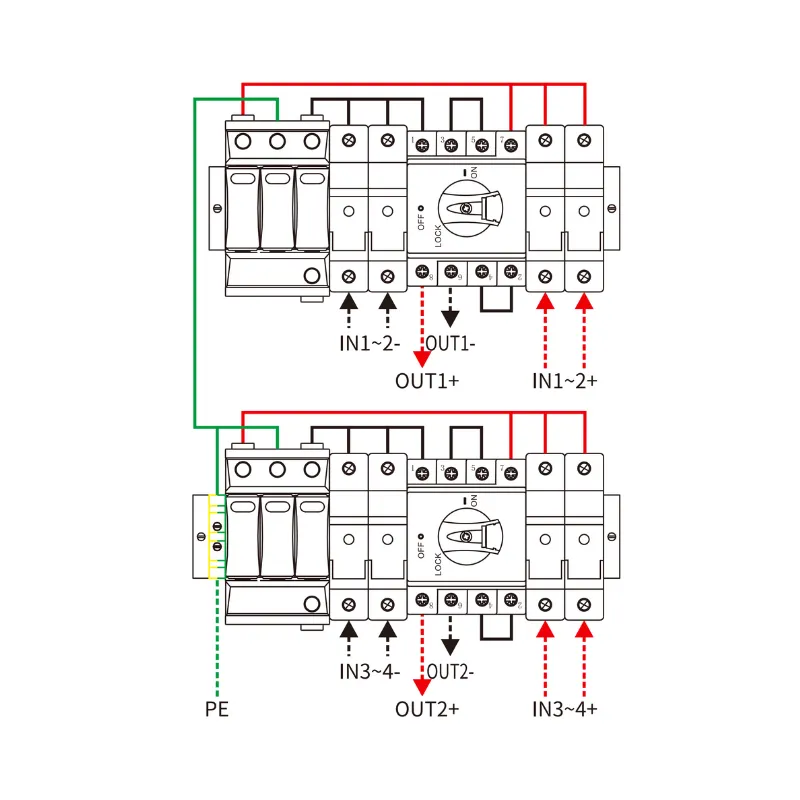 4 String Input 2 String Output DC 1000V Metal Box with Isolator