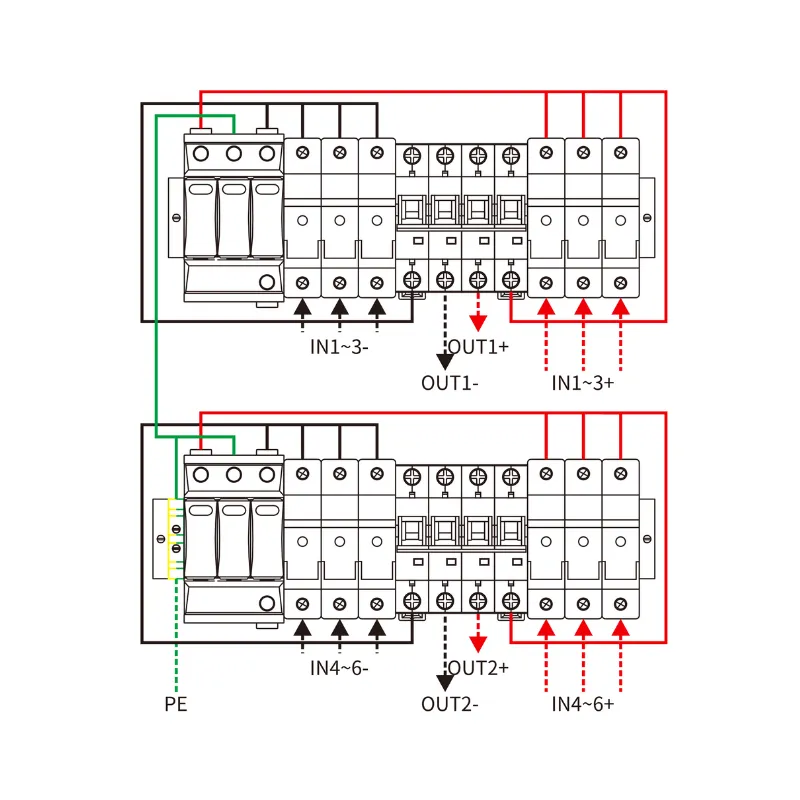 6 String Input 2 String Output DC 1000V Metal Box with MCB