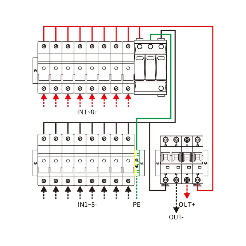 8 String Input 1 String Output DC 1000V Metal Box with MCB