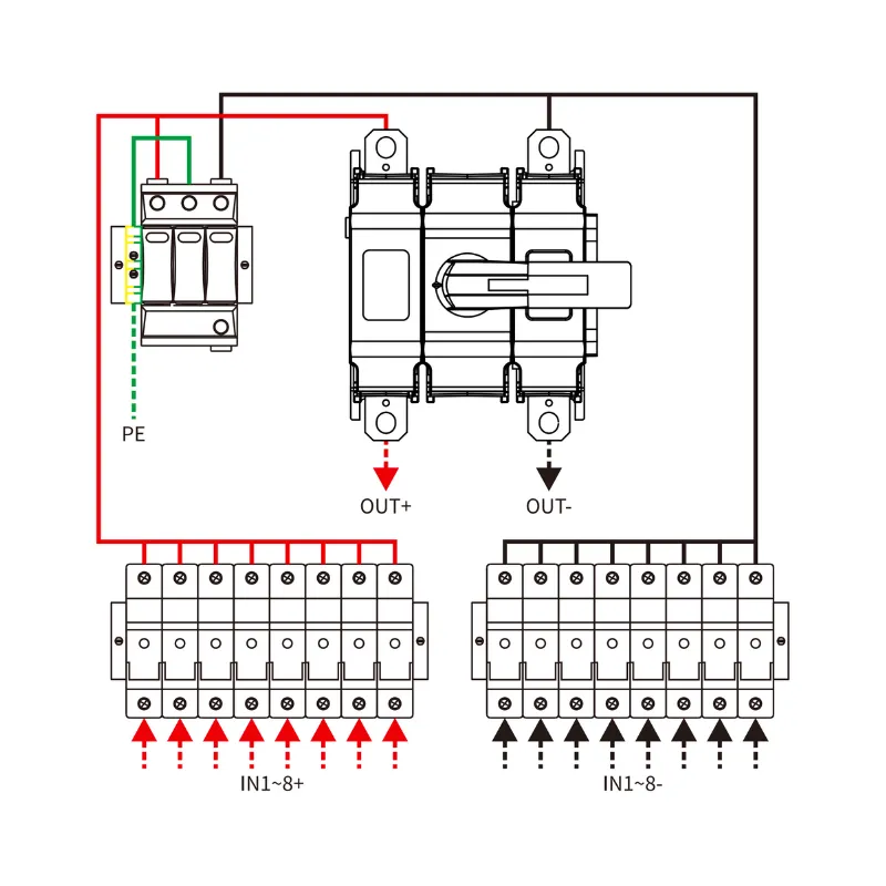 8 String Input 1 String Output DC 1000V Metal Box with disconnector