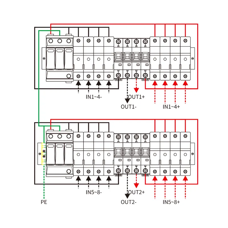 8 String Input 2 String Output DC 1000V Metal Box with MCB